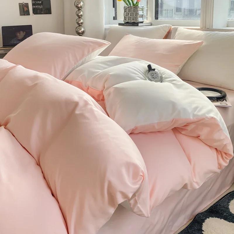 Ins Style Solid Color Duvet Cover Set Washed Cotton Bedclothes Comforter Cover Pillowcase Soft Bedding Sets Quilt Covers 220x240