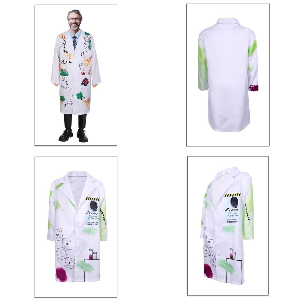 Set costum de om de știință nebun de Halloween cu material din poliester pentru copii și adulți