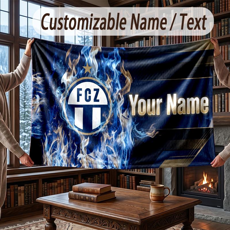 Custom Name Flannel Throw Blanket FC Zürich Pattern Warm Home Decoration
