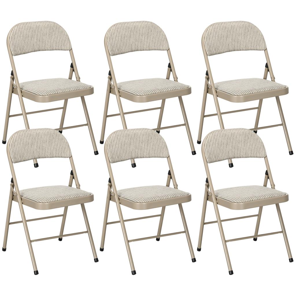 Set of 6 Folding Chairs, Portable Office Chairs, Steel Legs, Folding Chair for Office, Reception, Waiting Room, Linen Look Beige
