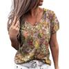 DAFIFY Camisetas y tops con cuello en V de manga corta con estampado de flores informales de verano a la moda para mujer