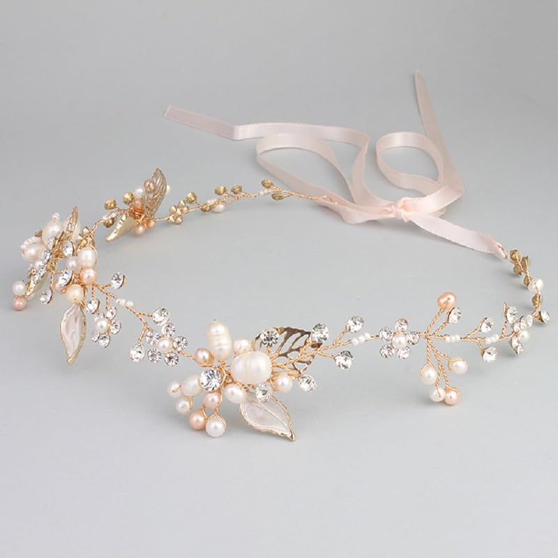 Oriamour Bridal Crystal Headband with Freshwater Pearls Flower Design Wedding Hair Accessories (All Silver)