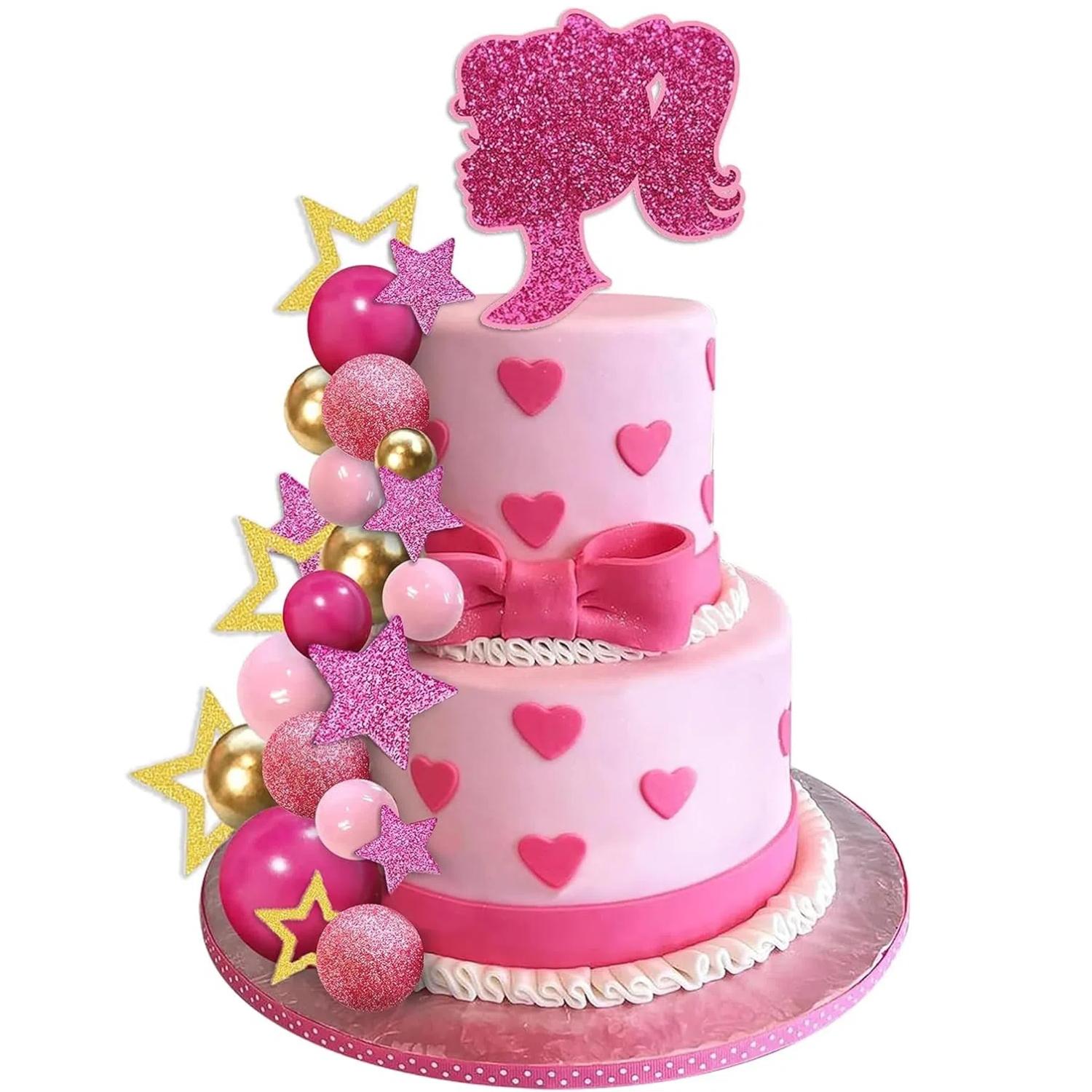 

36 шт. Горячо-розовые шарики для торта для девочки, украшения для торта с розовыми и золотыми шариками, блестящие звезды для свадьбы, дня рождения девочки