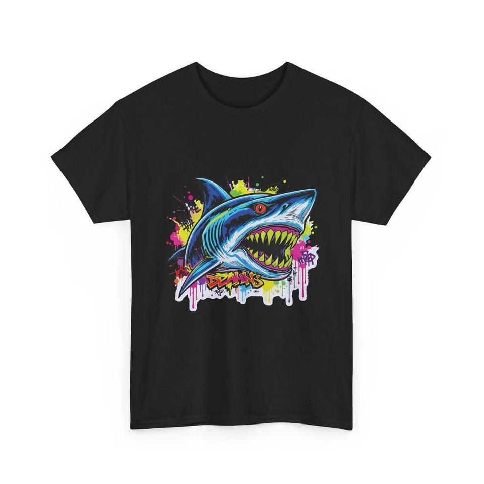 Colorful Graffiti Shark T-Shirt | Neon Drip Shark Tee, Cool Shark Streetwear Tee S