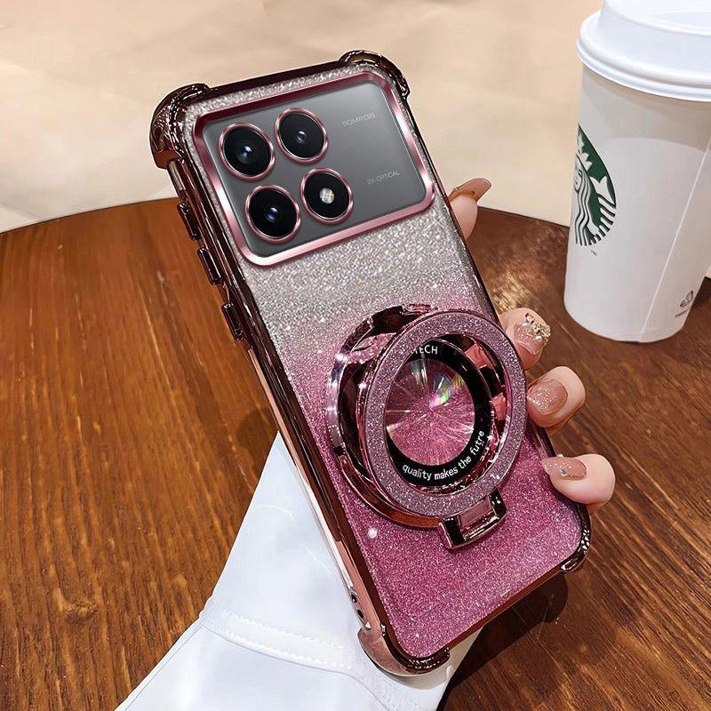 Magnetic Bracket Case Poco X6 Pro 5G,Luxury Stand Holder Case For Xiaomi Poco X6 F6 M6 Pro Shockproof Cover pocoX6pro Women Gift