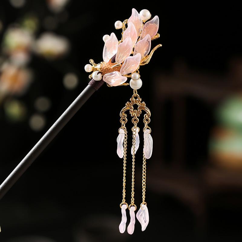 1 Stück Glas Fisch Haarnadel Antiker Kopfschmuck Sandelholz Haarnadel Frische Blütenblatt Haarnadel Neuer Chinesischer Stil Blütenblatt Quaste Haarnadel