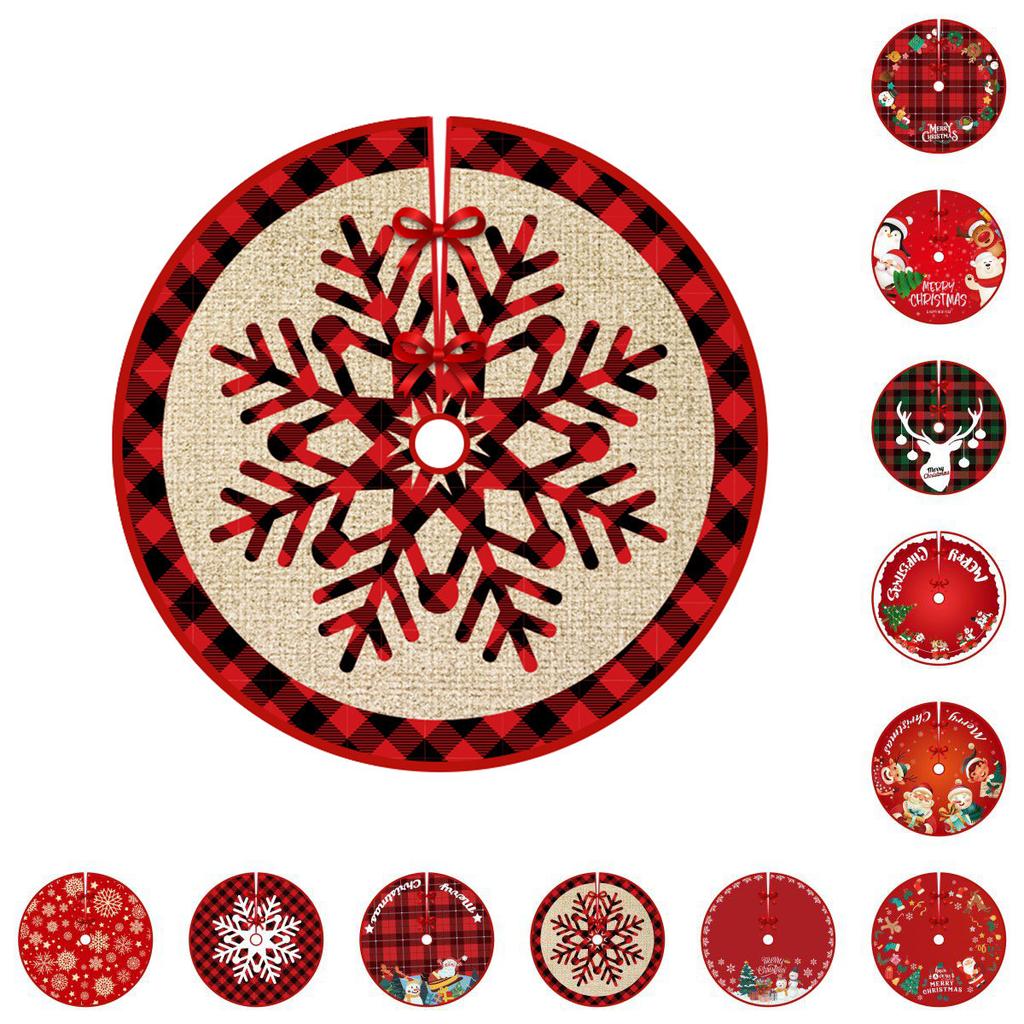 Tree Christmas Skirt Red Plaid Santa Elk Carpet Mat Cover Home Decoration Xmas