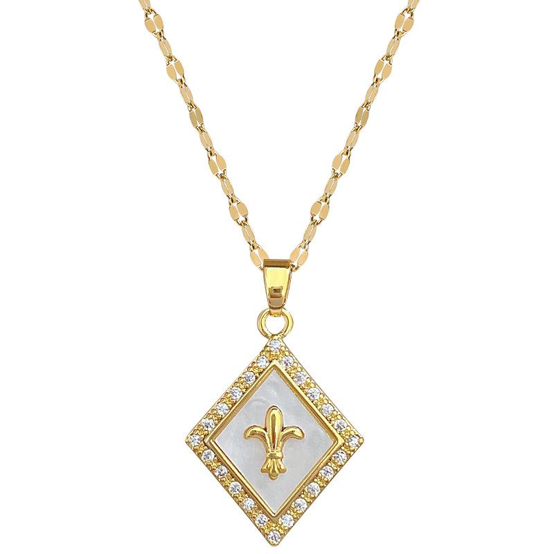Rhombus Shell Zircon Light Luxury Temperament Gorgeous Full Diamond Necklace Female Versatile Collarbone Chain Titanium Steel Chain