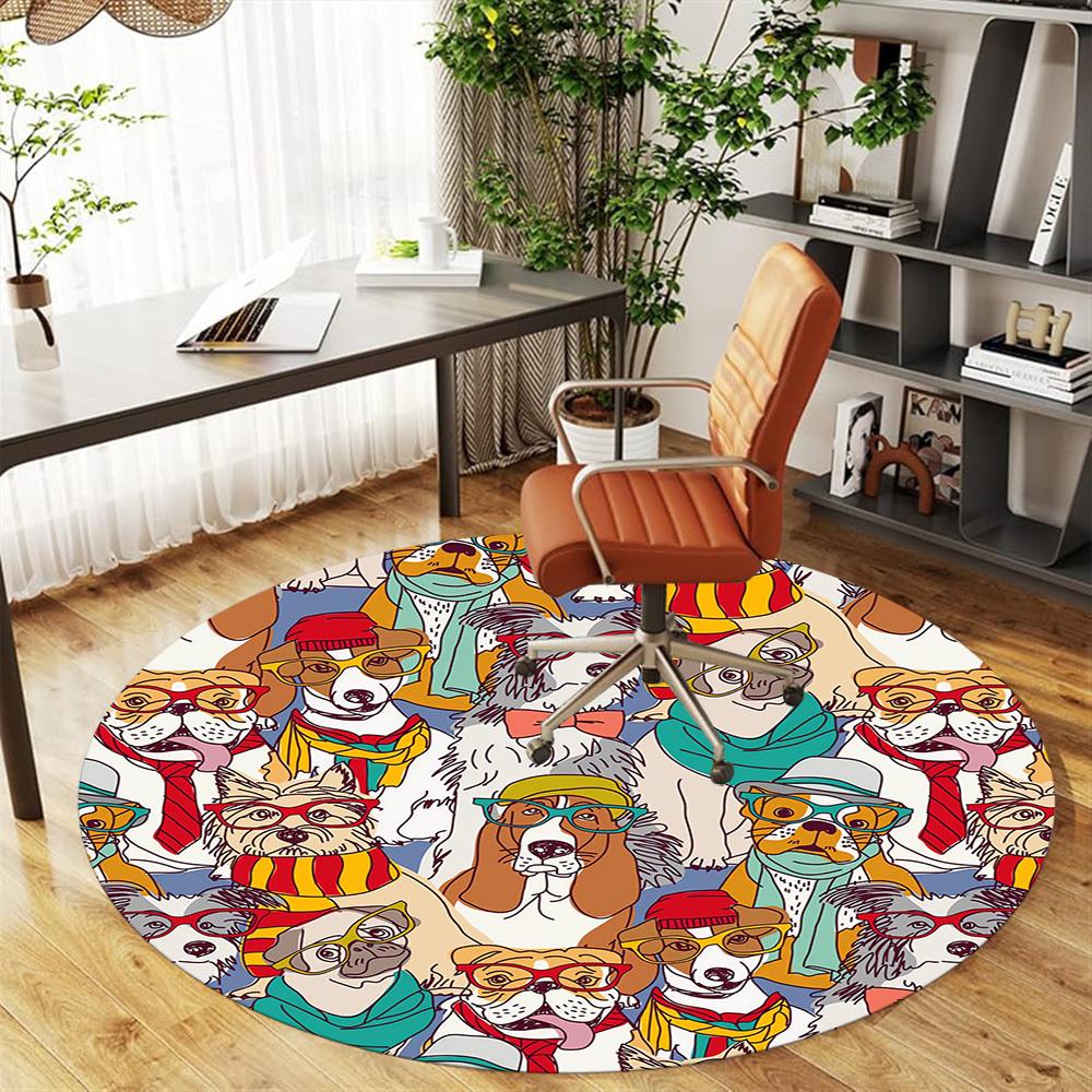 1pc dogs glasses Round Chair mat Area Rug - Non-Slip, Floor Mat for Office, Bedroom, and Indoor Decor c1118242