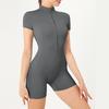 Summer Zip Up Short Sleeve Bodysuit Yoga Clothes For Women Dance Fitness Tight Sports Jumpsuit With Shorts