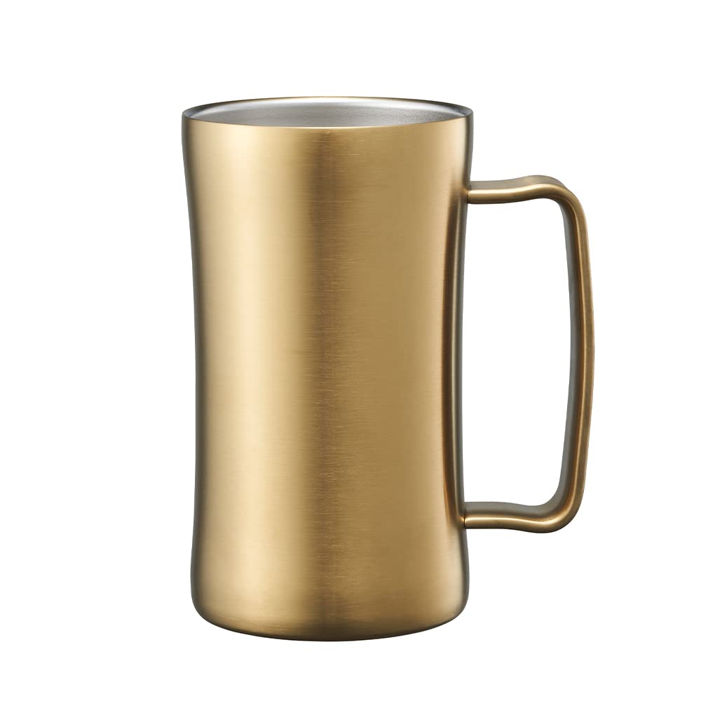 

Doshisha Drinking Mug 600ml Dishwasher Safe Heat Retention Cold Retention Vacuum Insulated Beer Mug Gold золотой