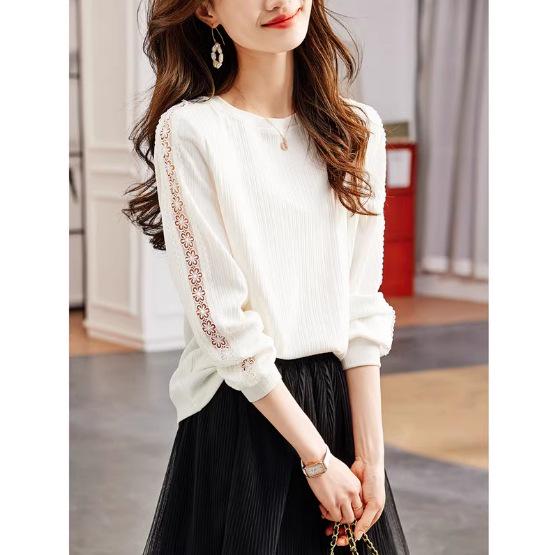 Women s Lace Textured Round Neck Knitted Top - Spring 2026 Fashion Trend S белый