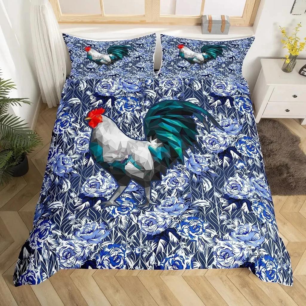 Farm Animal Chicken Duvet Cover Twin King Size Country Sunflower Rooster Comforter Cover Microfiber Rustic Farmhouse Bedding Set
