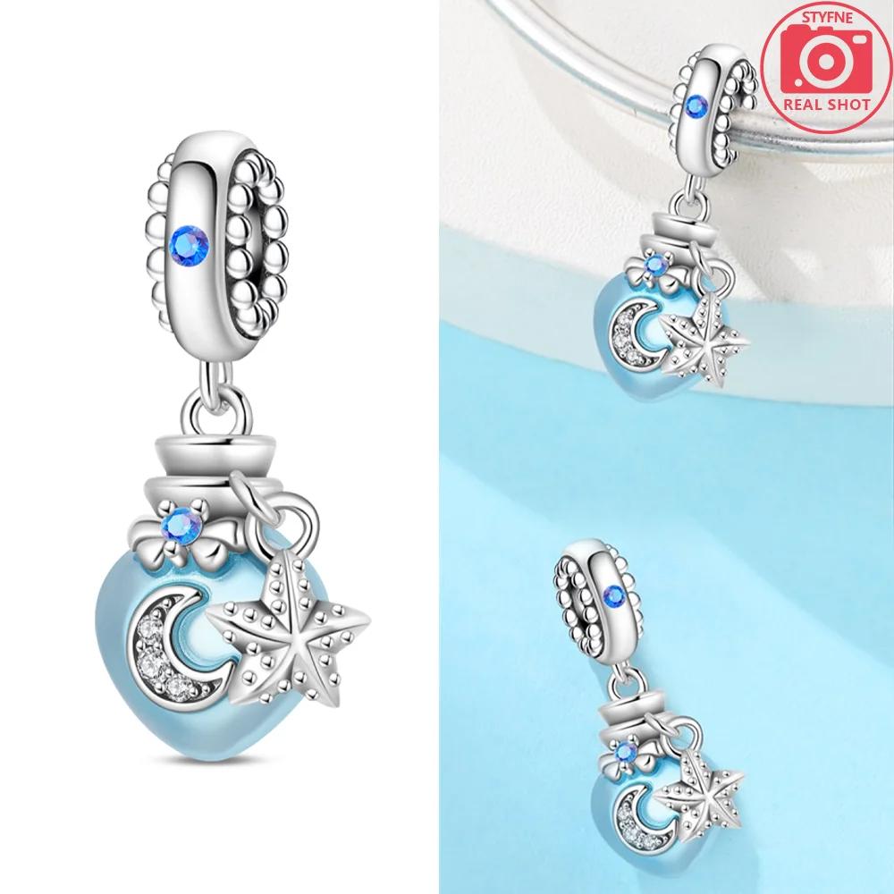 Luminous Blue Wish Bottle Star Purple Heart Copper Original Charms Beads Fit Bracelet Women Jewelry Making Diy Gift