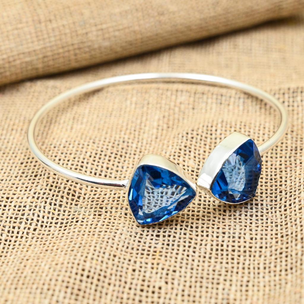 Tansanit Ädelsten Handgjord 925 Sterlingsilver Smycken Manschett/ Armband För Kvinnor