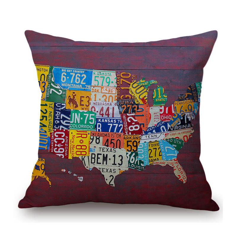 Retro Us Map Route 66 Cafe Bar Chair Seat Cushion Cover Patroitism National Day Home Decoration Linen Sofa Throw Pillow Case