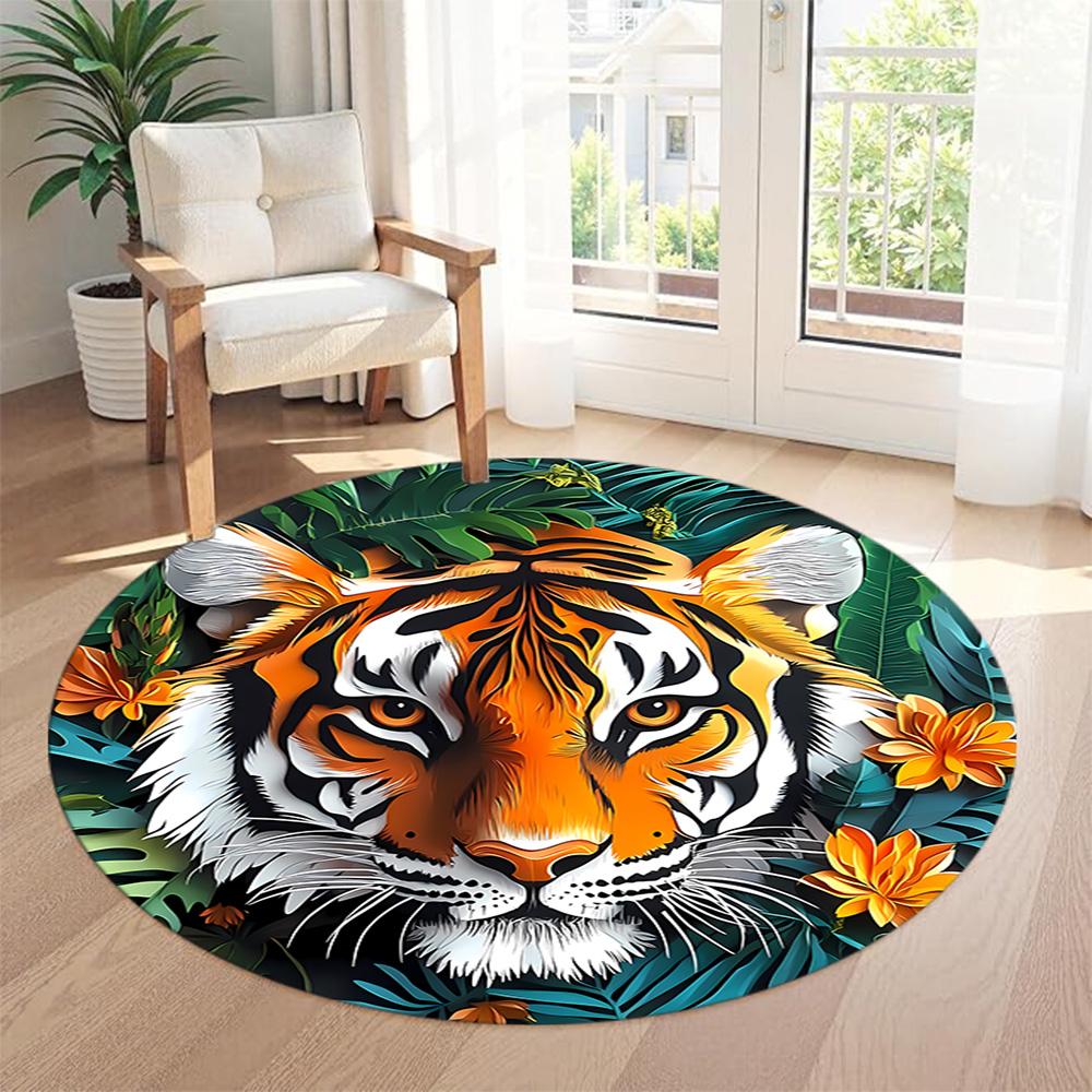 Tiger Round Carpet Design for Decorate room Outdoor Study room Balcony Antislip Round Carpet Decorate Offices Perfect Gift for Women Men