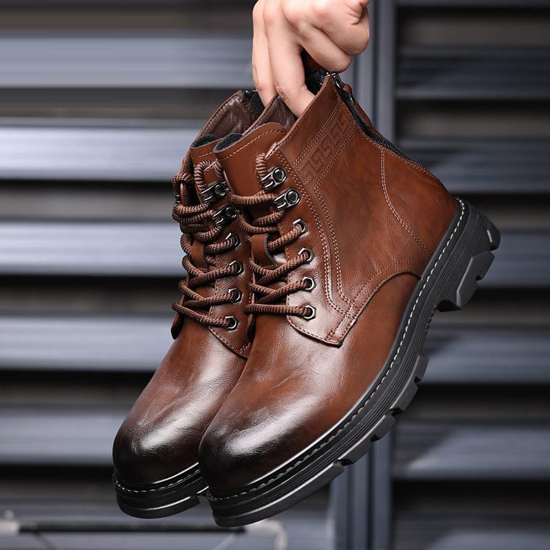 Fashion Men Comfortable Walking Boot 2024 Men's High-top Fashion Shoes New Motorcycle and Ankle Boots Waterproof Boots Men Leather Shoes