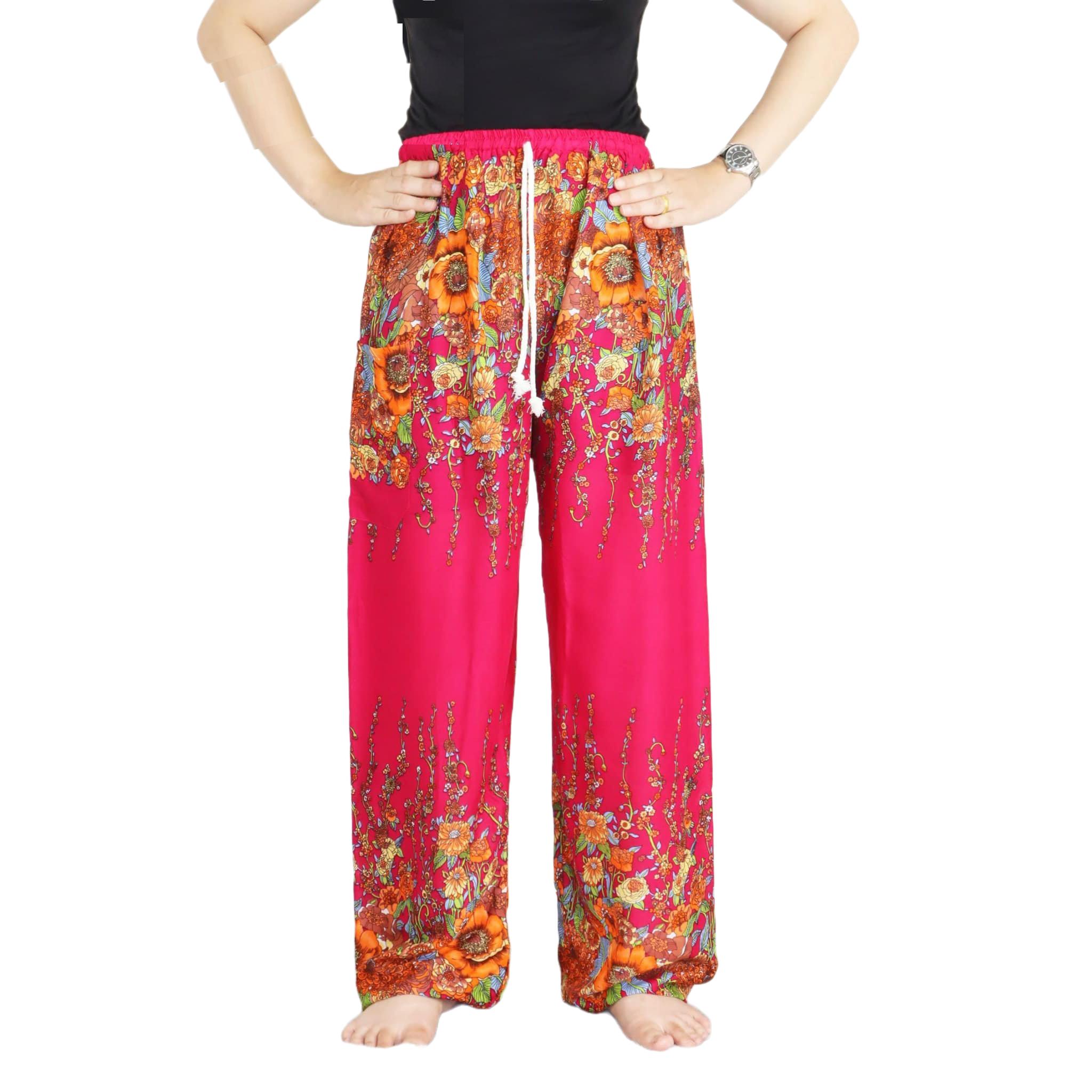 

Брюки для дома в стиле хиппи-шик розового цвета с принтом слонов — один размер, со шнурком розовый