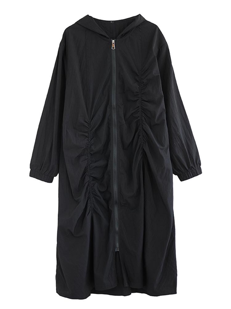 XITAO Zipper Hooded Pleated Dress ZY8936