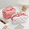 Floral Makeup Bag with Lace Trim  Large Capacity Quilted Cosmetic Toiletry Organizer Case Travel Portable Cosmetic Pouch