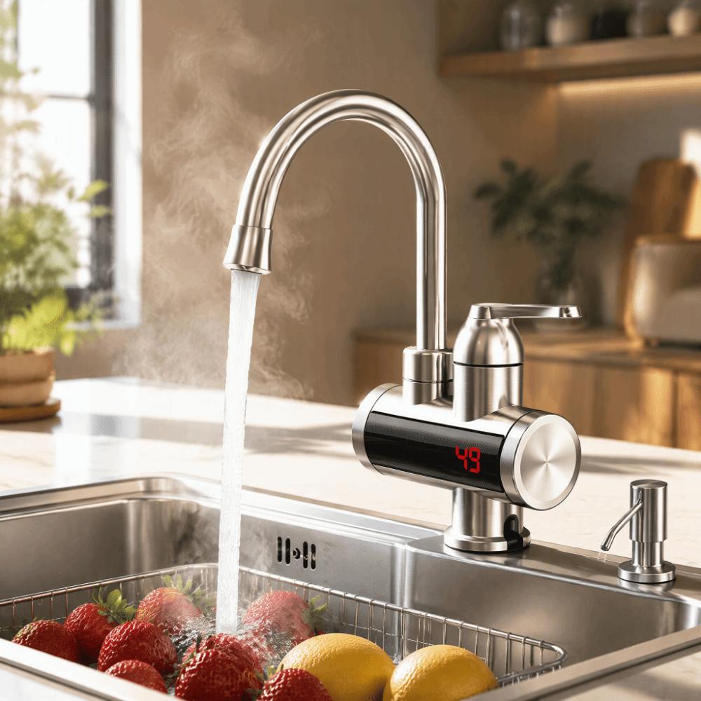 360° Rotating Electric Water Heater Faucet Digital Display Electric Hot Water Faucet  Bathroom