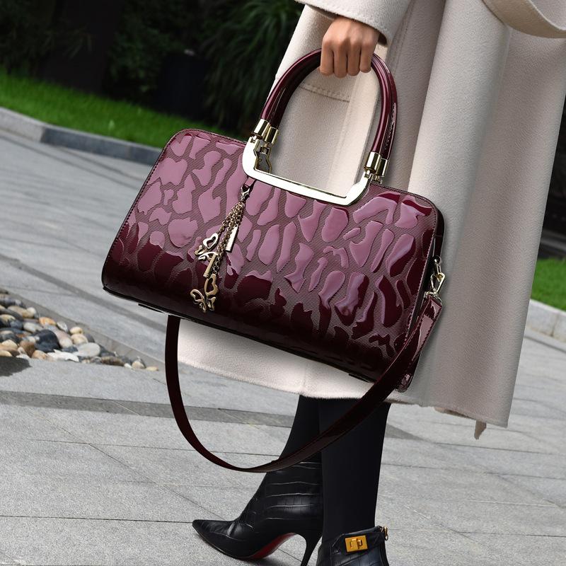 Women's Handbag New Patent Leather Stone Pattern Shoulder Bag, High-end Sense, Large Capacity Bag, Daily Commuting Handbag