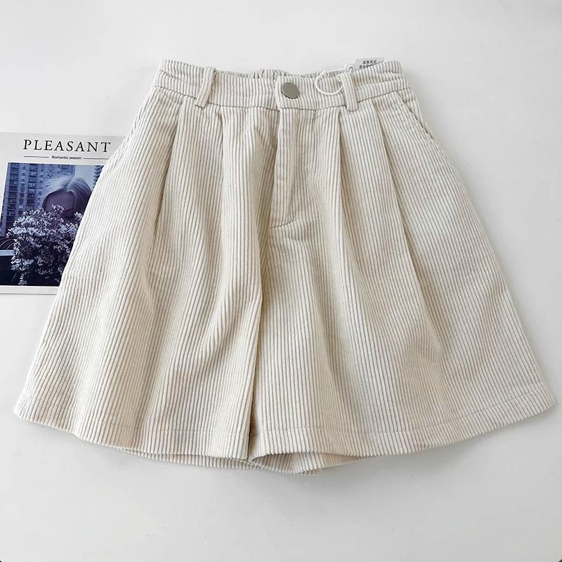 High-Waisted Retro Corduroy A-Line Shorts for Women - 2026 Autumn/Winter Collection S абрикосовый