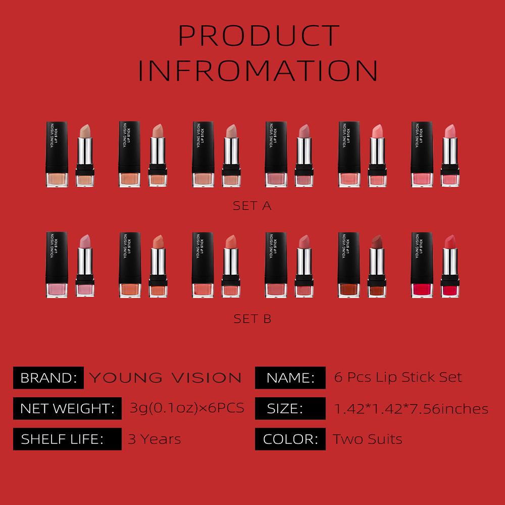 6-Piece Matte Lipstick Set In 6 Stunning Shades - Non-Drying, Non-Sticky Formula for All-Day Comfort