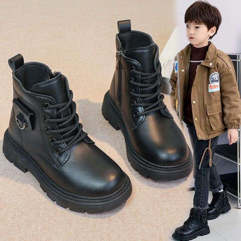 Boys Martin leather boots children's boots 2025 autumn and winter new velvet British boys short boots children