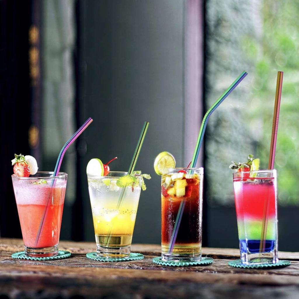 20 Pack 265cm Long Rainbow Metal Straws Reusable 304 Stainless Steel Drinking Straws for 30oz and 20oz Cup Bar Accessory