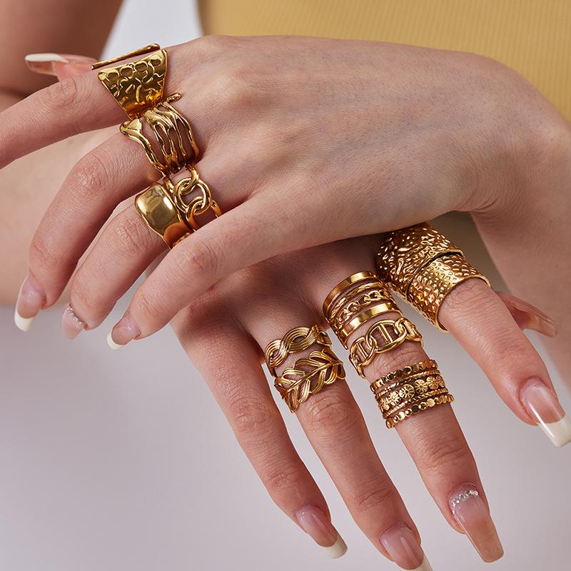 18K Gold-Plated Adjustable Stainless Steel Ring for Women - Simple, Trendy Jewelry Design