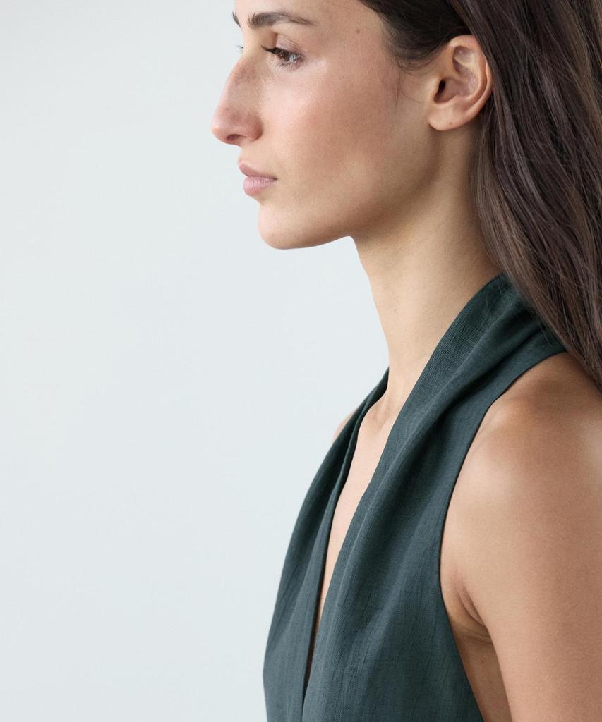 Masimodutti Linen V-Neck Midi Dress