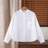 Japanese & Korean Style Women’s Loose Long-Sleeve Cotton Shirt - Solid Color, Single-Breasted, Artistic Design (White)
