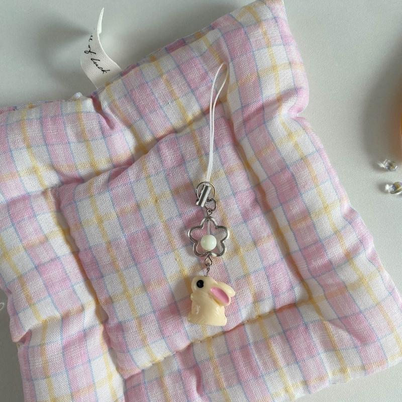 Rabbit Ribbon Phone Charm Keychain Elegant Bowknot Flower Pendant Keyring Romantics Keyring Gift for Women Girl Teen