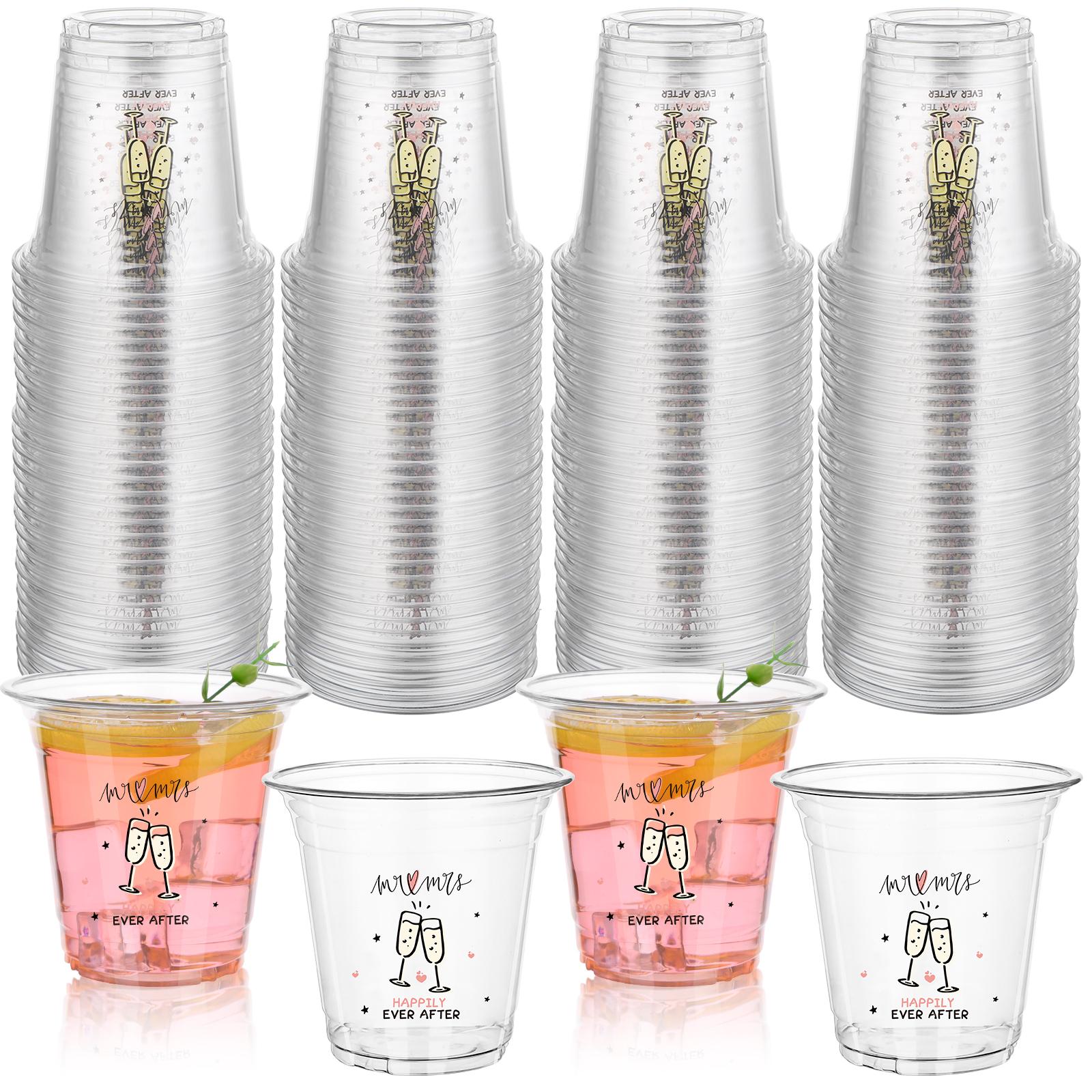 200 Pack Plastic Wedding Cups 12Oz Mr And Mrs Clear Disposable Party Cups армия зеленый