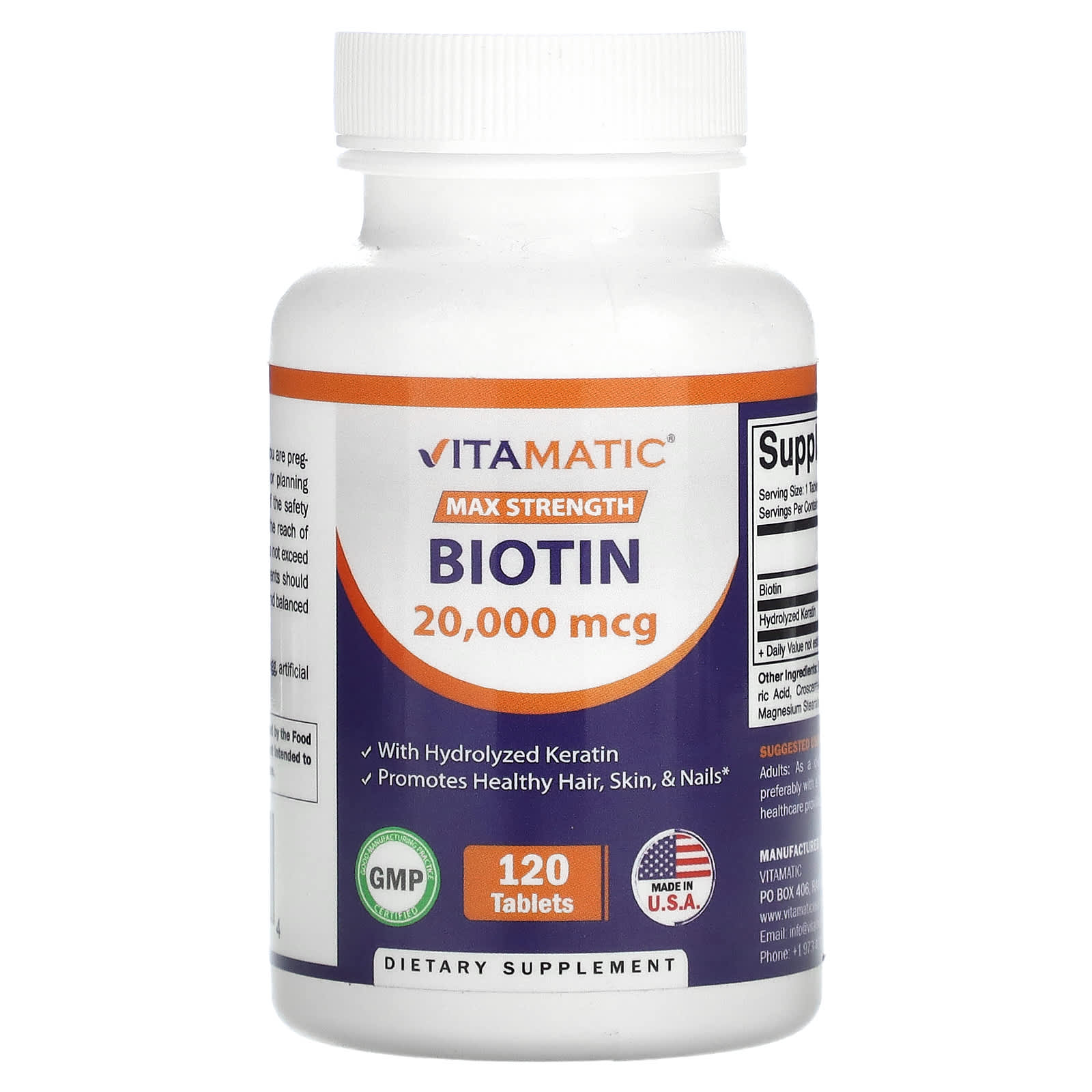 

Vitamatic, Biotin, Max Strength, 20 000 мкг, 120 табл.