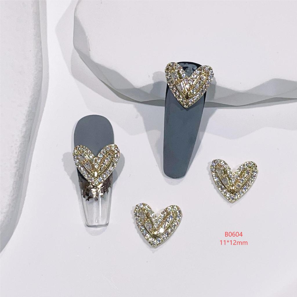 Heart Chain Tassel Alloy Nail Art Jewelry Stickers with Zircon Accents