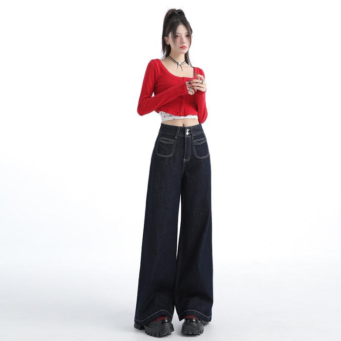 Retro High-waist Wide-leg Jeans for Women In Autumn Casual and Versatile Loose Straight Wide-leg Trousers for Women In Autumn
