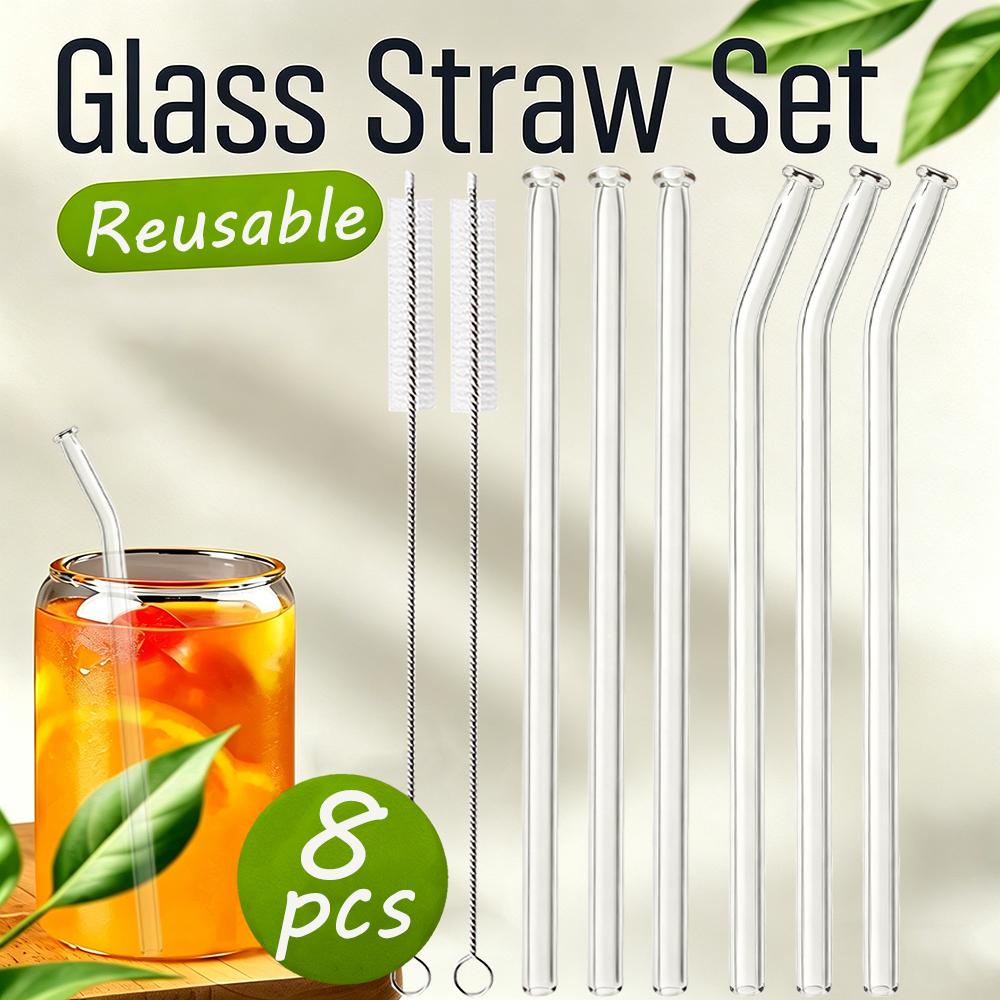 

Heat Resistant Glass Straws with Brush - Set of 8 - Reusable and Washable,Perfect for Smoothies, Milkshakes, Tea, Juice прозрачный
