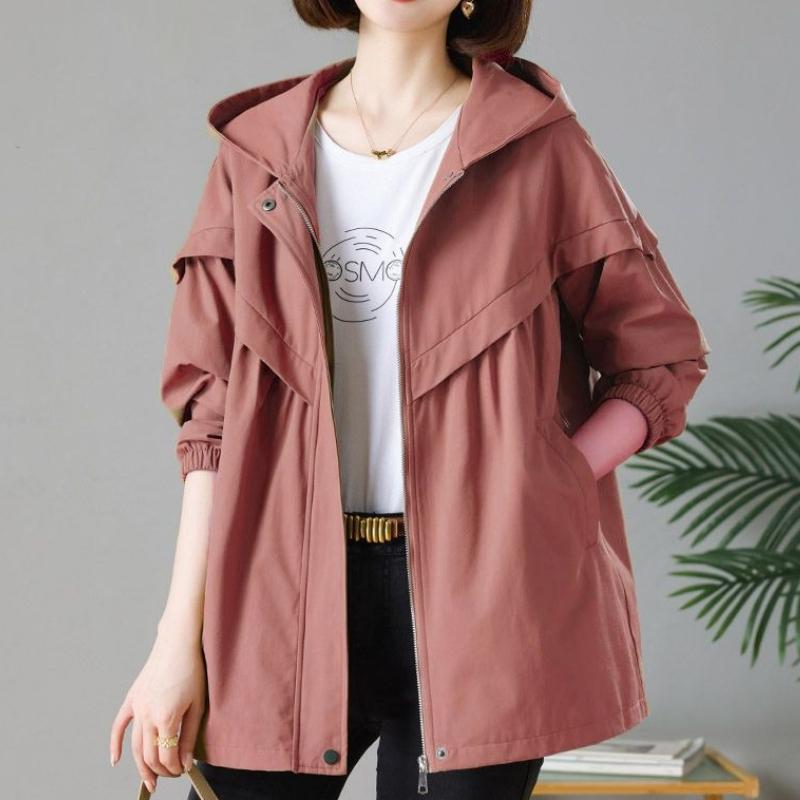 trench coat women's spring and autumn Korean version casual versatile large size loose hooded medium and long jacket women's clothing