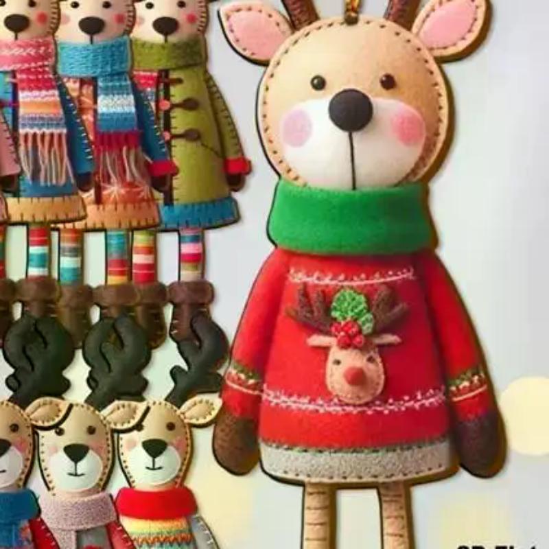 16Pcs 2D Colorful Christmas Reindeer Wooden Pendant Ornament Cartoon Christmas Tree Hanging Decoration For Home New Year Gift
