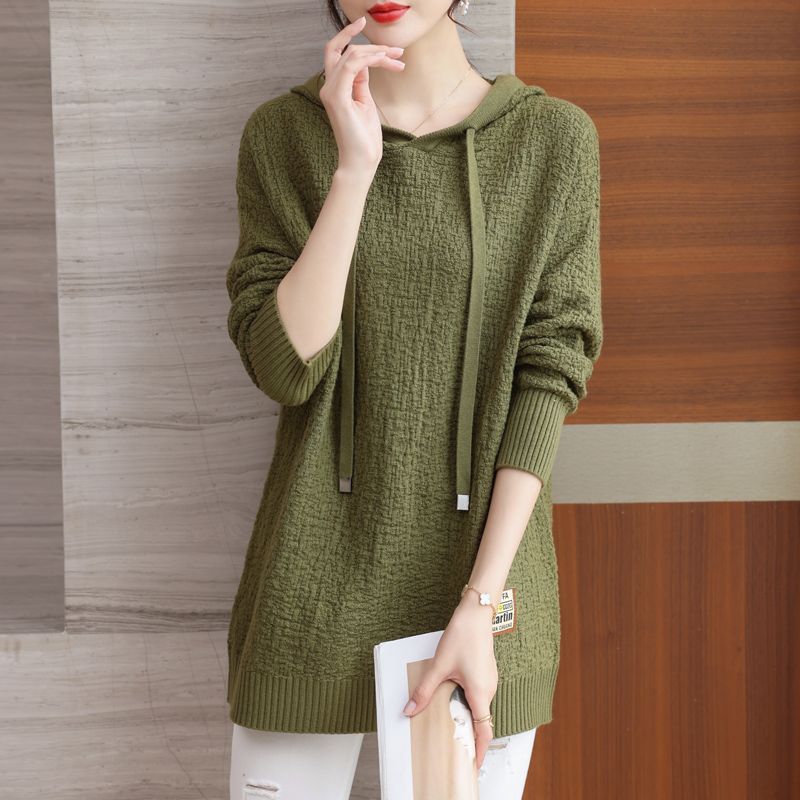 Autumn Winter Large Size Women Sweaters Korean Loose Pullovers Female Mid Hooded Knitted Sweater