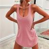 JPNTKY Women's Fashion Summer Spring Solid Color Print U-Neck Sleeveless Casual Dresses