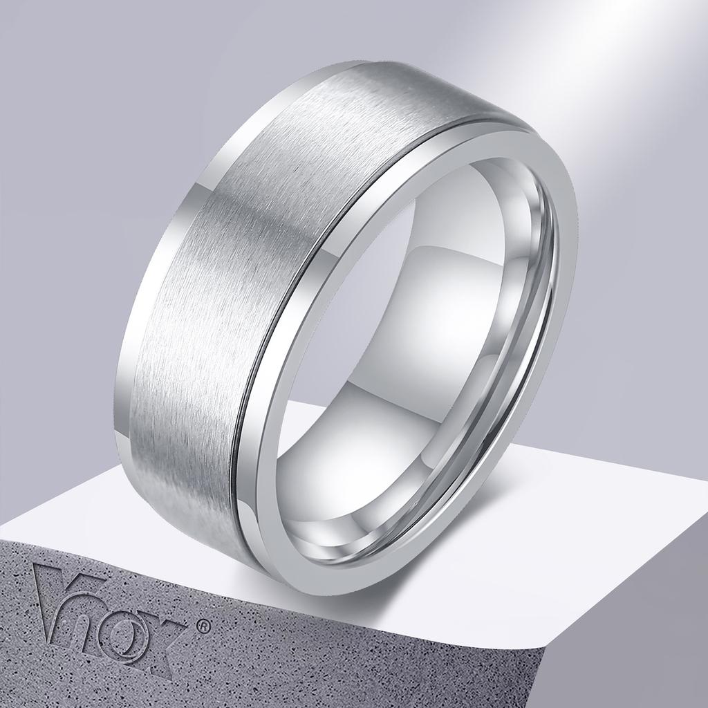 Anel Giratório Vnox 6/8mm para Homens Acessório para Alívio do Estresse Aliança Clássica de Aço Inoxidável Joia Esportiva Rúnica Viking Casual