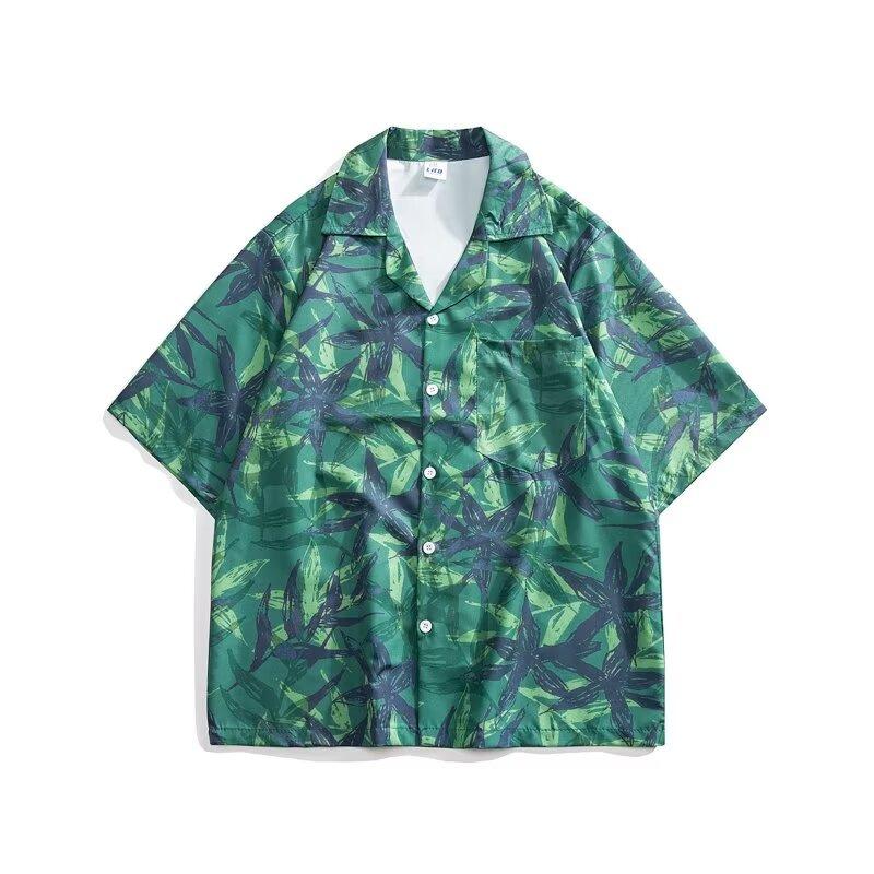 Beach style holiday floral shirt short-sleeved beach retro men's and women's summer sea