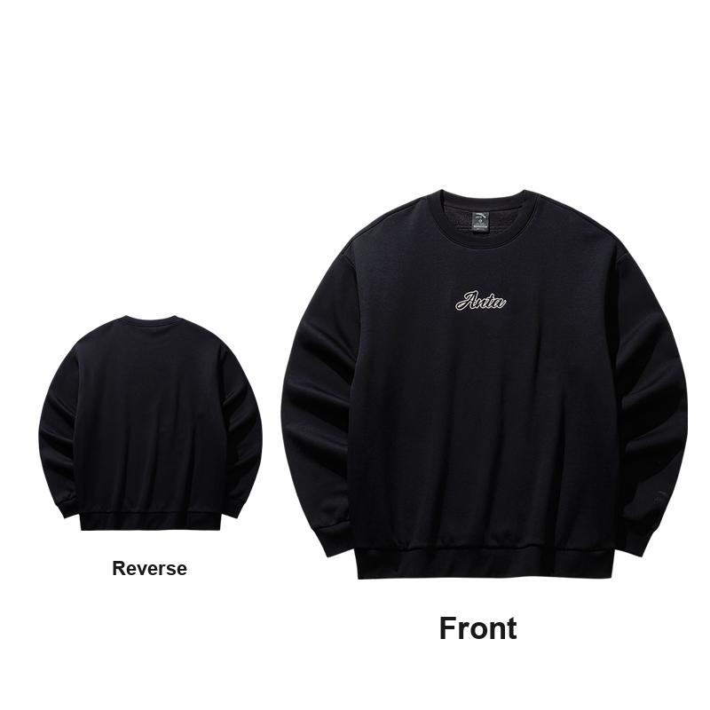 Anta Fleece Trendy Casual Sports Pullover Hoodie Unisex hoodies Black 972618704N-5