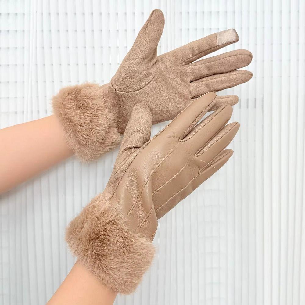 Solid Color Women's Leather Gloves Thicken Women's Winter Thermal Gloves  Cold Weather