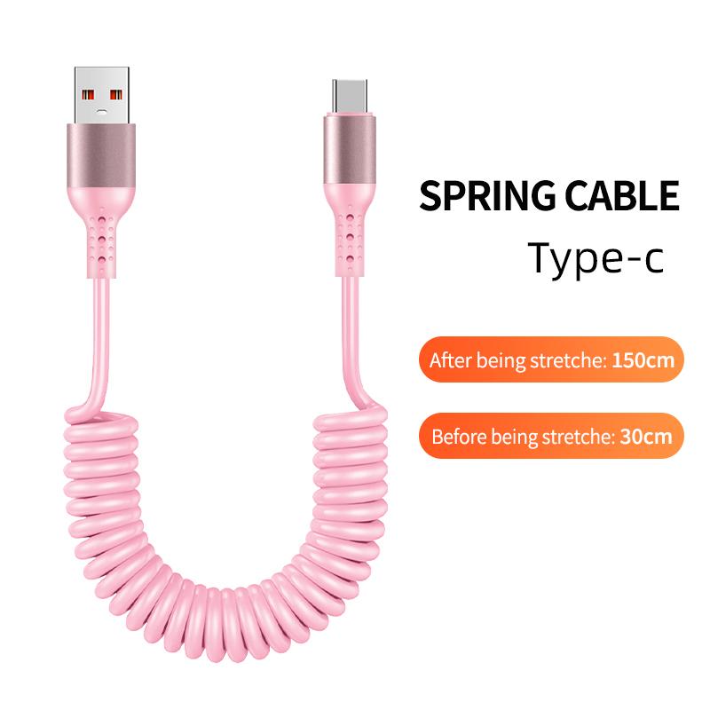 1.5M Coiled USB-C Type C 5A Fast Charging Data Cable 90 Right Angle Retractable Pure Copper Mobile Phone Cord for