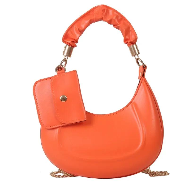 Borsa a tracolla plissettata arancione per donna, nuova moda primaverile, borsa a spalla con texture, borsa a tracolla portatile con catena alla moda